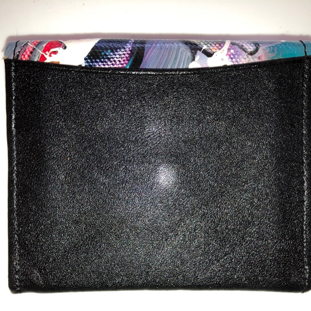 BRUSHSTROKES Handmade Abstract Black Leather Mini Wallet w/ Change Purse NEW! - Picture 3 of 6